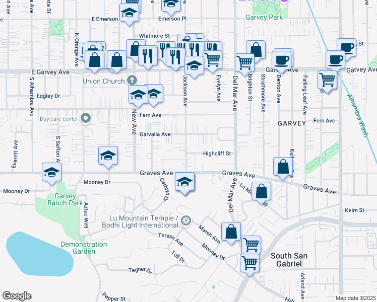map of restaurants, bars, coffee shops, grocery stores, and more near 2477 Jackson Avenue in Rosemead