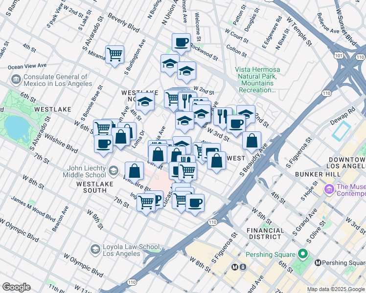 map of restaurants, bars, coffee shops, grocery stores, and more near 437 Hartford Avenue in Los Angeles