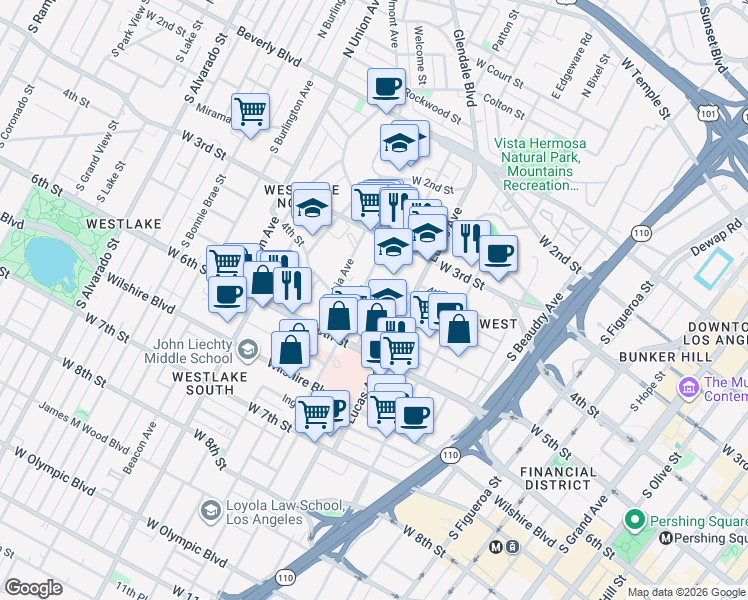 map of restaurants, bars, coffee shops, grocery stores, and more near 463 Hartford Avenue in Los Angeles