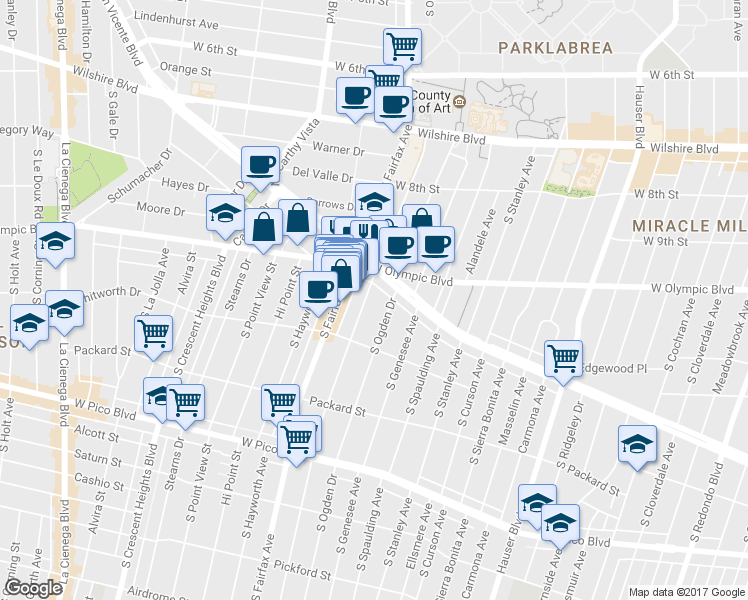 map of restaurants, bars, coffee shops, grocery stores, and more near in Los Angeles