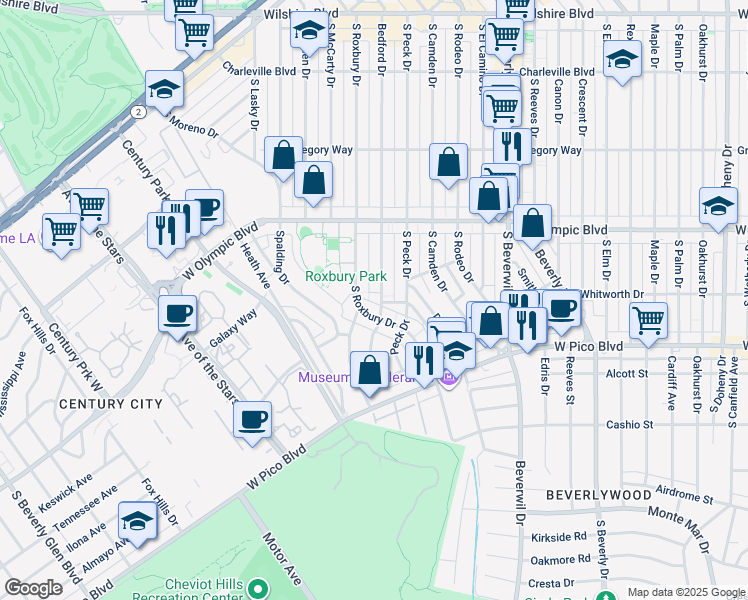 map of restaurants, bars, coffee shops, grocery stores, and more near 480 South Roxbury Drive in Beverly Hills