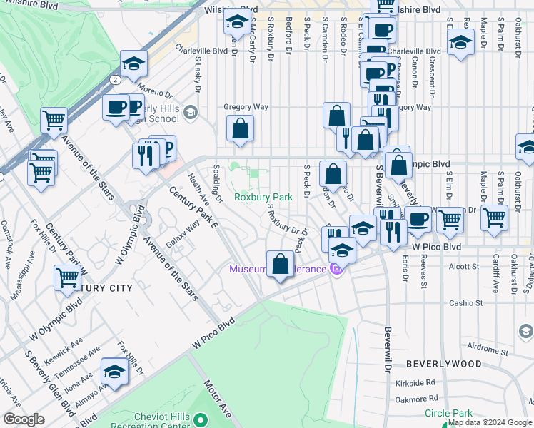 map of restaurants, bars, coffee shops, grocery stores, and more near 480 South Roxbury Drive in Beverly Hills