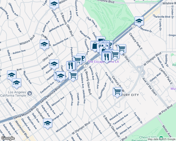 map of restaurants, bars, coffee shops, grocery stores, and more near 10391 Santa Monica Boulevard in Los Angeles