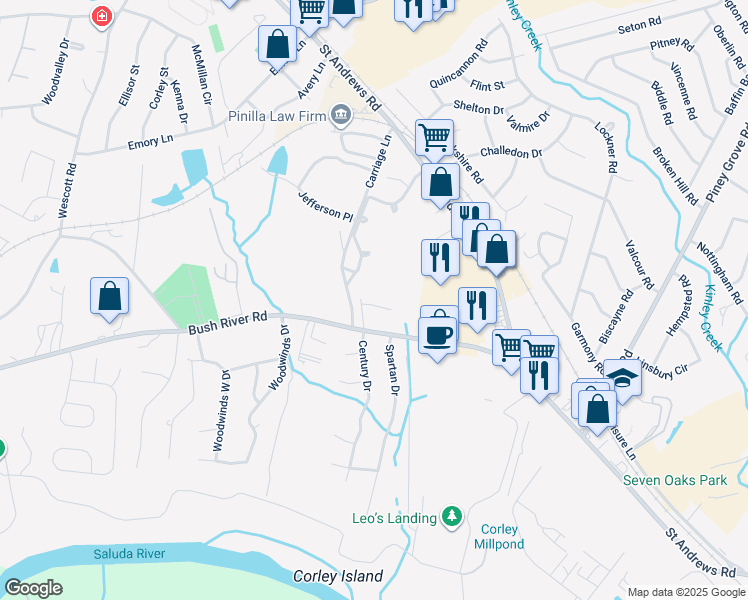 map of restaurants, bars, coffee shops, grocery stores, and more near 213 Palm Hill Drive in Columbia