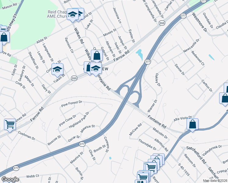 map of restaurants, bars, coffee shops, grocery stores, and more near South Carolina 277 in Columbia