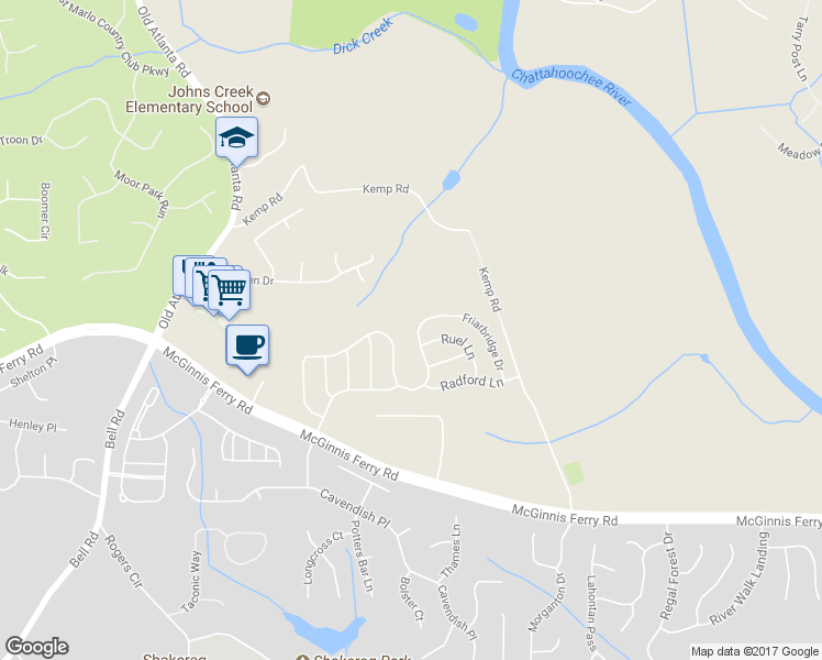 map of restaurants, bars, coffee shops, grocery stores, and more near 8935 Friarbridge Drive in Suwanee