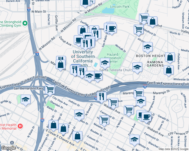 map of restaurants, bars, coffee shops, grocery stores, and more near 1140 North Chicago Street in Los Angeles