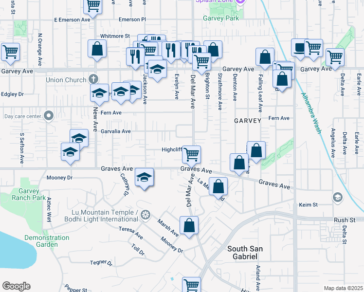 map of restaurants, bars, coffee shops, grocery stores, and more near 7700 Garvalia Avenue in Rosemead