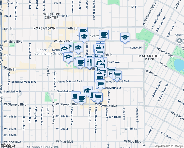 map of restaurants, bars, coffee shops, grocery stores, and more near in Los Angeles