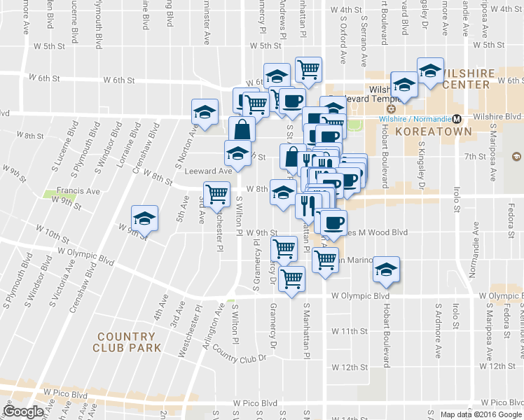 map of restaurants, bars, coffee shops, grocery stores, and more near in Los Angeles