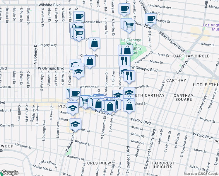 map of restaurants, bars, coffee shops, grocery stores, and more near 1059 South Holt Avenue in Los Angeles