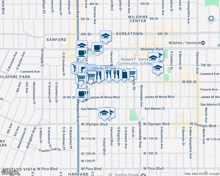 map of restaurants, bars, coffee shops, grocery stores, and more near in Los Angeles