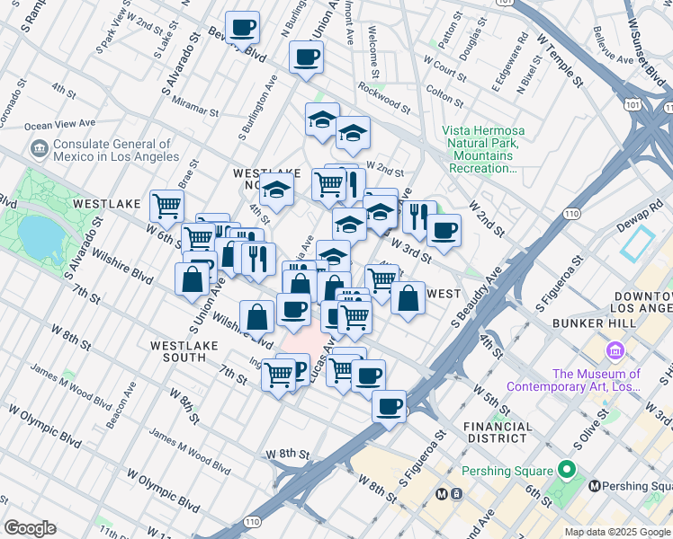 map of restaurants, bars, coffee shops, grocery stores, and more near 459 Hartford Avenue in Los Angeles
