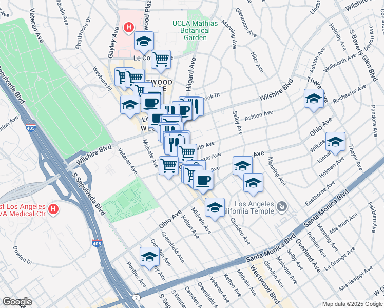 map of restaurants, bars, coffee shops, grocery stores, and more near 10856 Wellworth Avenue in Los Angeles