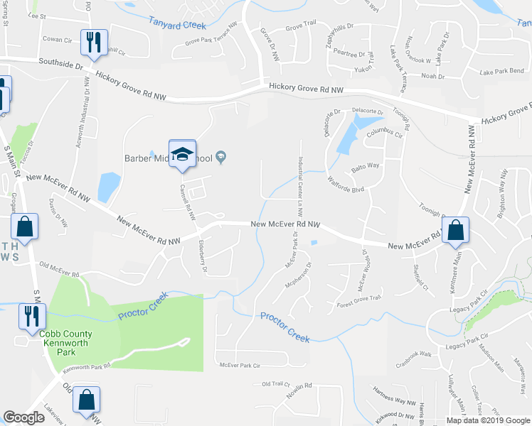 map of restaurants, bars, coffee shops, grocery stores, and more near 3411 Novis Pointe Northwest in Acworth