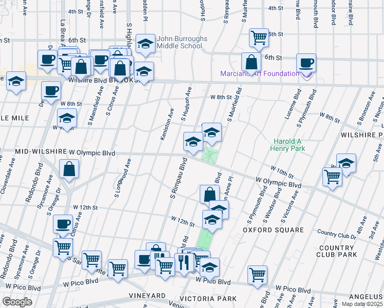map of restaurants, bars, coffee shops, grocery stores, and more near 4669 West Olympic Boulevard in Los Angeles
