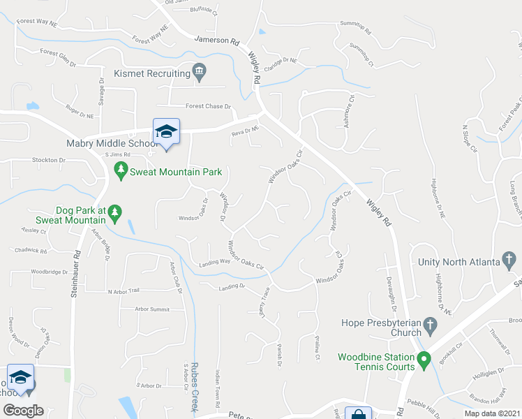 map of restaurants, bars, coffee shops, grocery stores, and more near 4473 Windsor Oaks Circle in Marietta