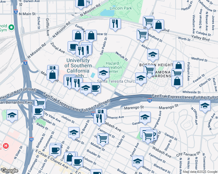 map of restaurants, bars, coffee shops, grocery stores, and more near 2217 Charlotte Street in Los Angeles