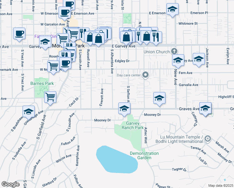map of restaurants, bars, coffee shops, grocery stores, and more near 432 South Alhambra Avenue in Monterey Park