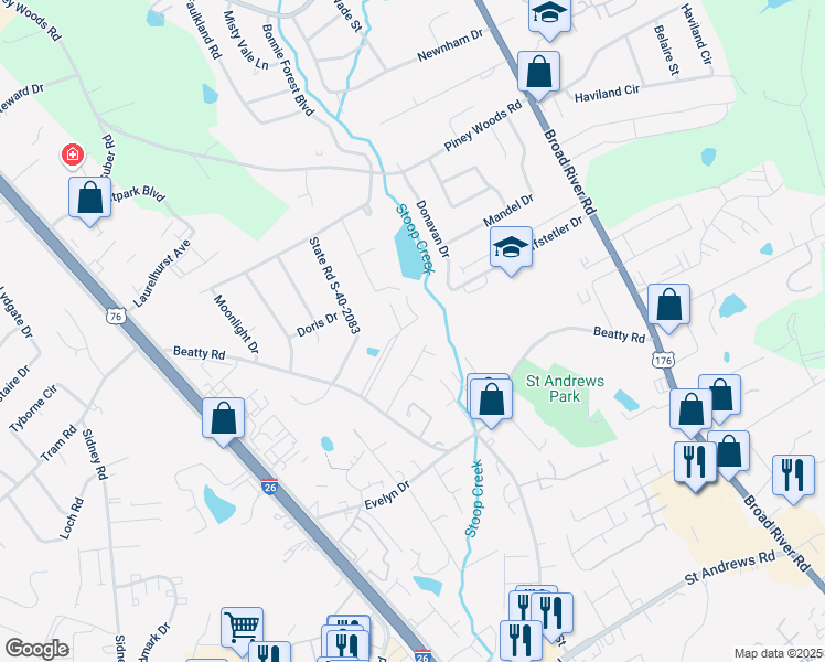 map of restaurants, bars, coffee shops, grocery stores, and more near 134 Rembert Martin Park in Columbia