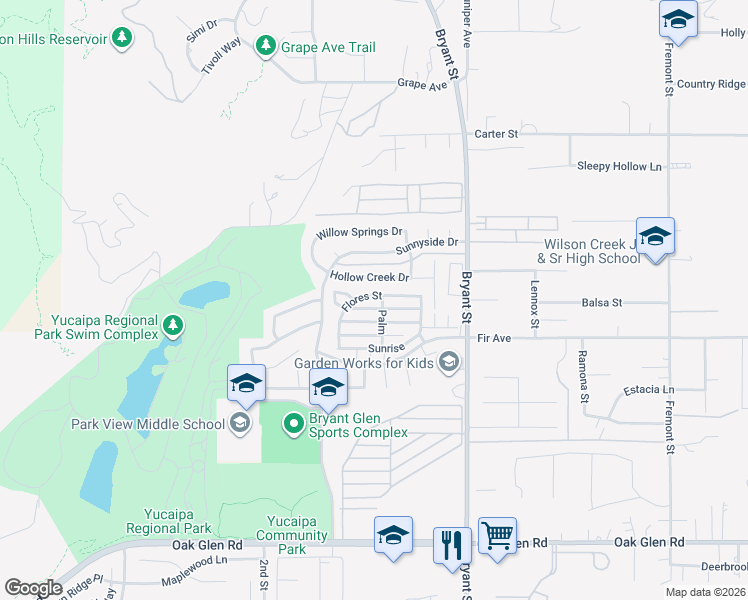 map of restaurants, bars, coffee shops, grocery stores, and more near 35218 Fir Avenue in Yucaipa