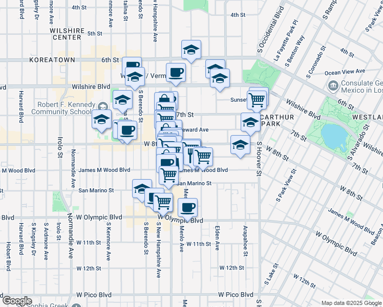 map of restaurants, bars, coffee shops, grocery stores, and more near 2927 Francis Avenue in Los Angeles