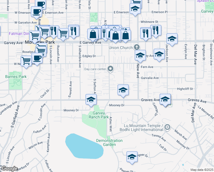 map of restaurants, bars, coffee shops, grocery stores, and more near 437 South Orange Avenue in Monterey Park