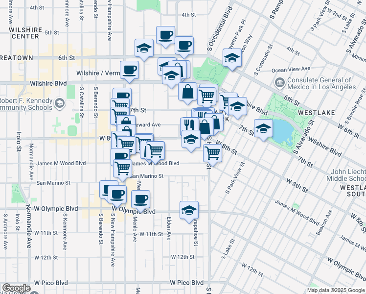 map of restaurants, bars, coffee shops, grocery stores, and more near 2783 Francis Avenue in Los Angeles