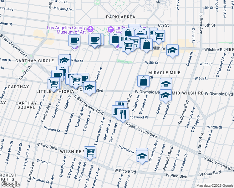 map of restaurants, bars, coffee shops, grocery stores, and more near in Los Angeles