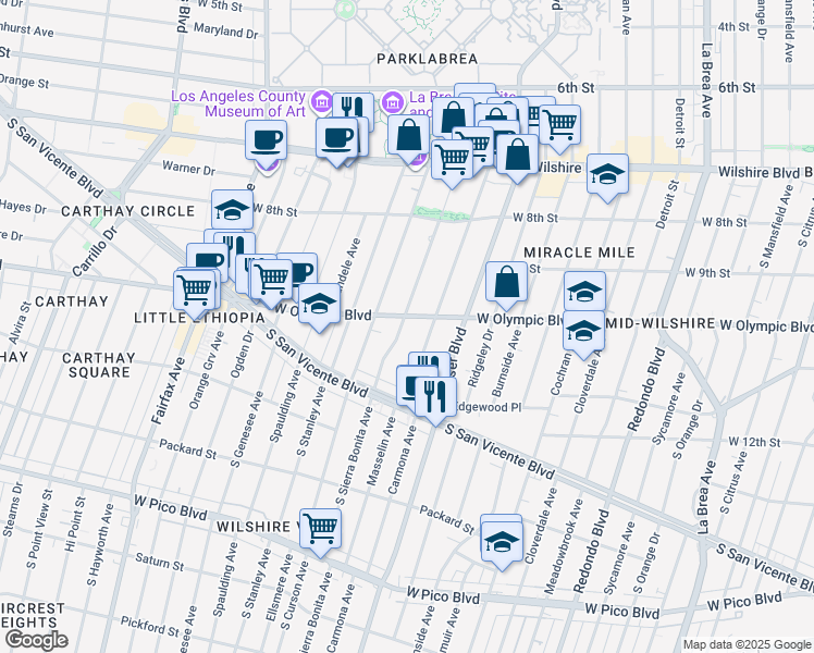 map of restaurants, bars, coffee shops, grocery stores, and more near in Los Angeles