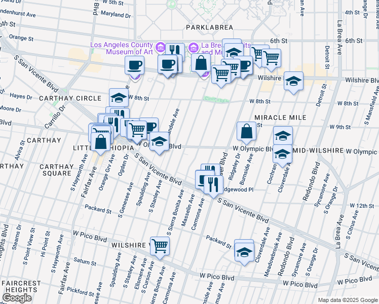 map of restaurants, bars, coffee shops, grocery stores, and more near 5831 West Olympic Boulevard in Los Angeles