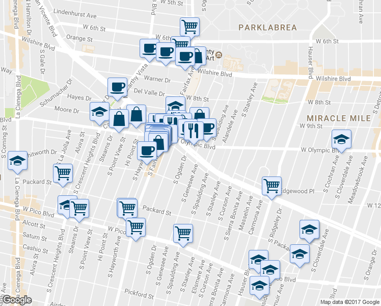 map of restaurants, bars, coffee shops, grocery stores, and more near 5970 West Olympic Boulevard in Los Angeles
