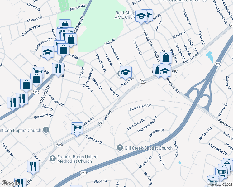 map of restaurants, bars, coffee shops, grocery stores, and more near 5898 Token Street in Columbia