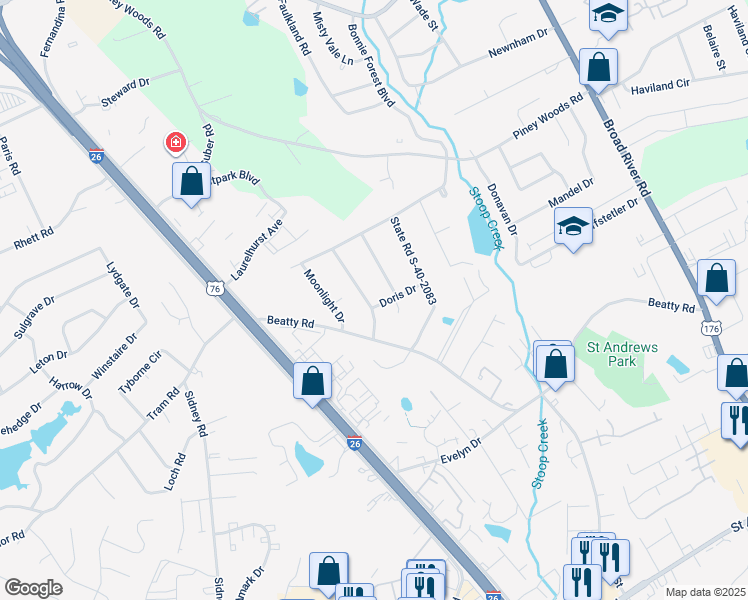 map of restaurants, bars, coffee shops, grocery stores, and more near 101 Mistwoode Road in Columbia