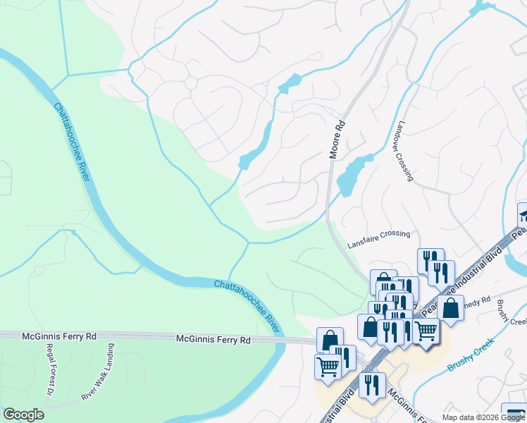 map of restaurants, bars, coffee shops, grocery stores, and more near 1119 Croftmoore Landing in Suwanee