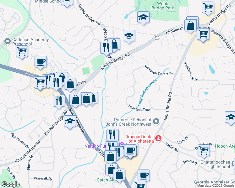 map of restaurants, bars, coffee shops, grocery stores, and more near 11225 Brookhollow Trail in Alpharetta