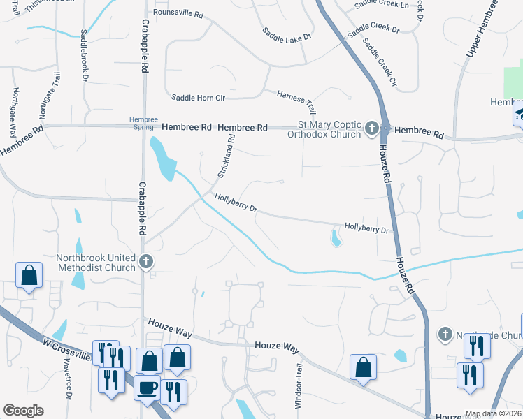 map of restaurants, bars, coffee shops, grocery stores, and more near 230 Hollyberry Drive in Roswell