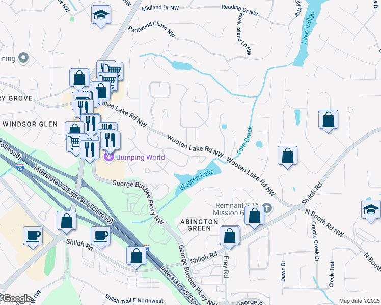 map of restaurants, bars, coffee shops, grocery stores, and more near 4239 Glenlake Parkway Northwest in Kennesaw