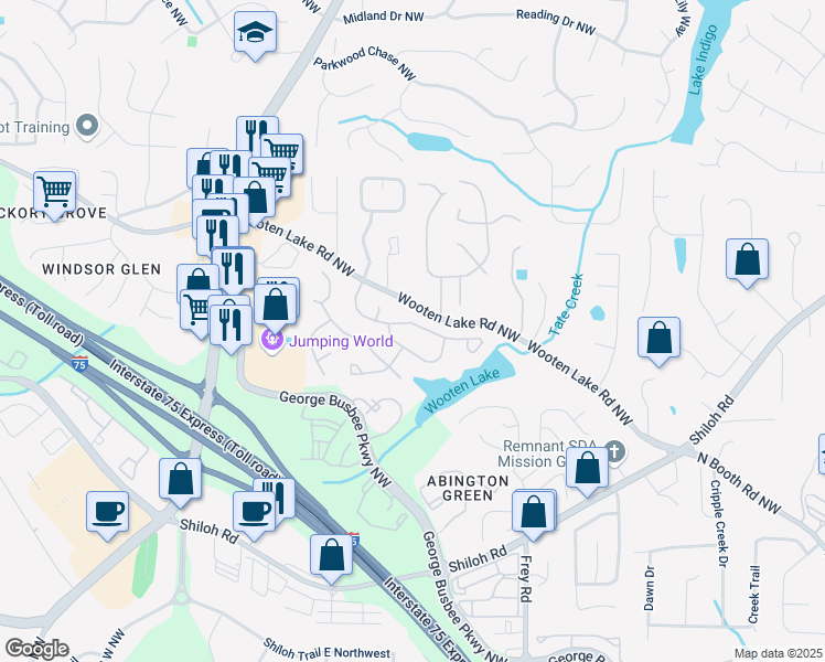 map of restaurants, bars, coffee shops, grocery stores, and more near 4226 Glenlake Parkway Northwest in Kennesaw