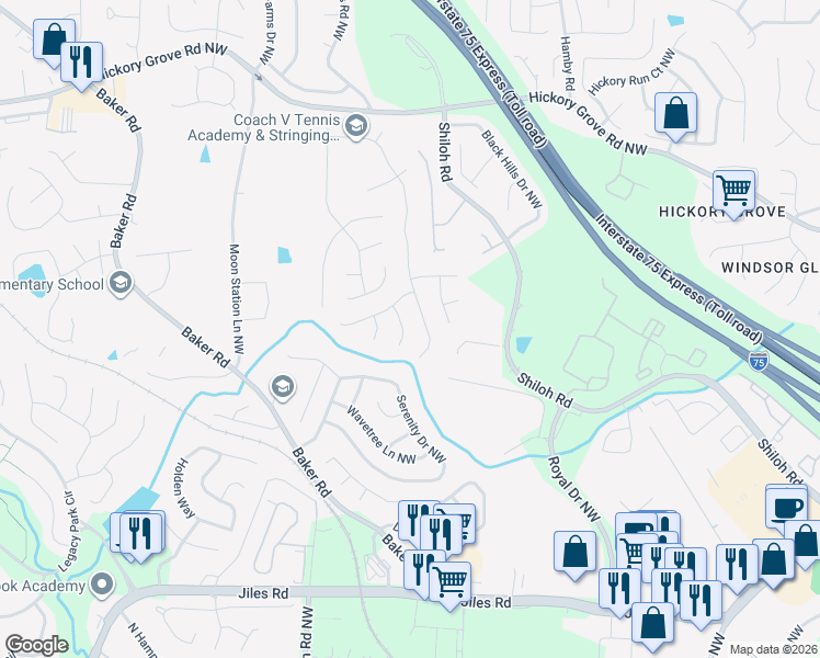 map of restaurants, bars, coffee shops, grocery stores, and more near 4232 Clearvista Lane Northwest in Acworth