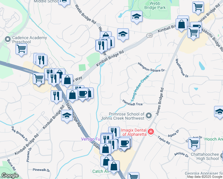 map of restaurants, bars, coffee shops, grocery stores, and more near 11225 Brookhollow Trail in Alpharetta