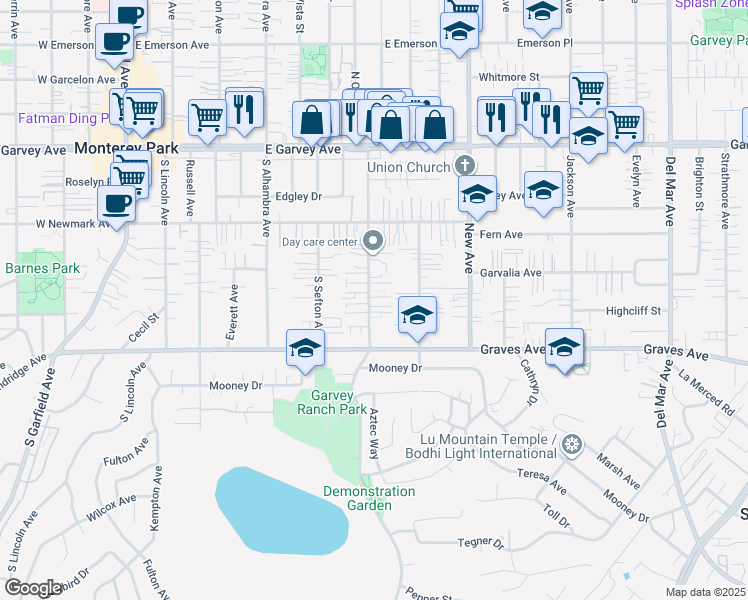 map of restaurants, bars, coffee shops, grocery stores, and more near in Monterey Park
