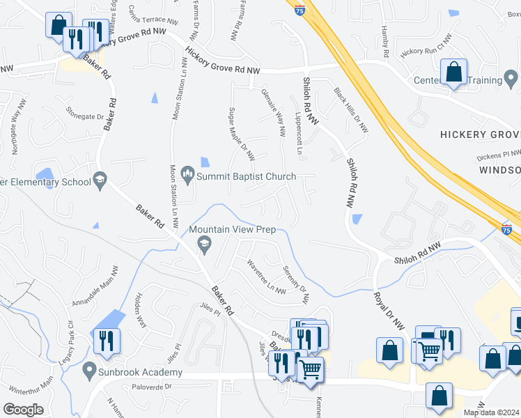 map of restaurants, bars, coffee shops, grocery stores, and more near 4271 Clearvista Court Northwest in Acworth