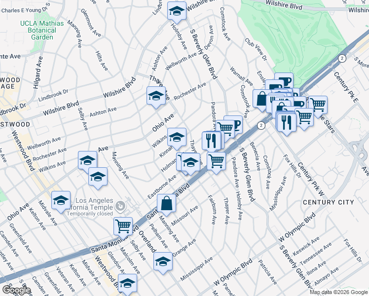 map of restaurants, bars, coffee shops, grocery stores, and more near 10517 Holman Avenue in Los Angeles