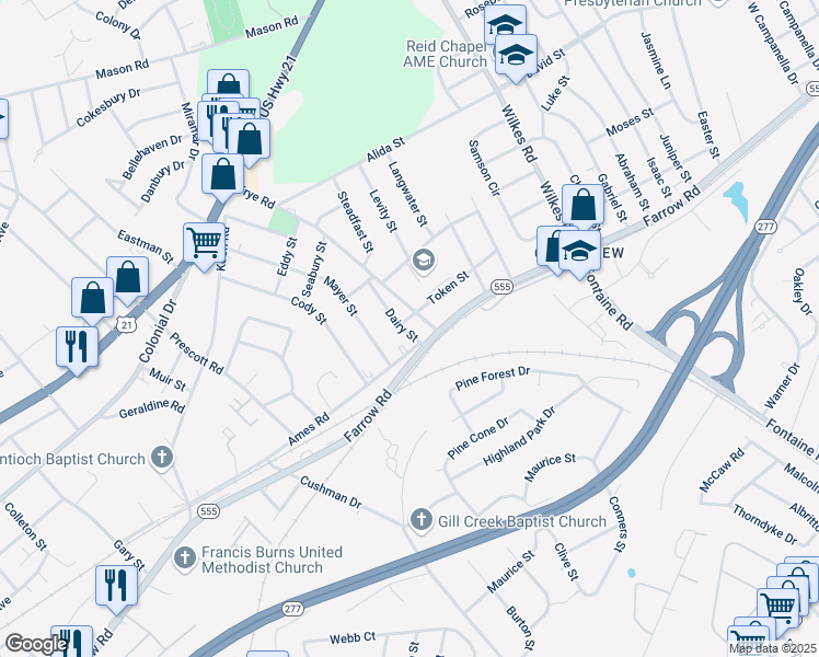 map of restaurants, bars, coffee shops, grocery stores, and more near 5898 Token Street in Columbia