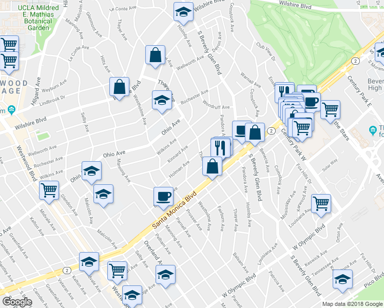 map of restaurants, bars, coffee shops, grocery stores, and more near 10517 Holman Avenue in Los Angeles