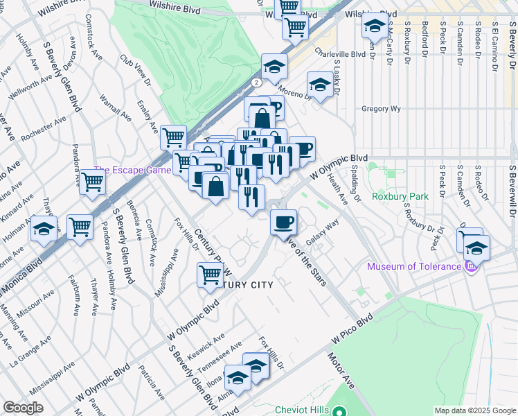 map of restaurants, bars, coffee shops, grocery stores, and more near in Los Angeles