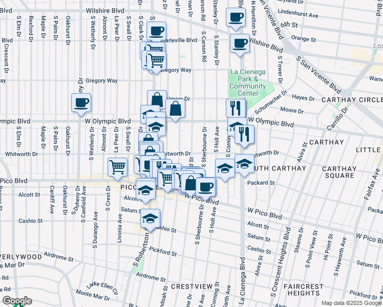 map of restaurants, bars, coffee shops, grocery stores, and more near 1101 South Bedford Street in Los Angeles