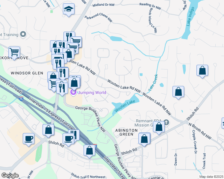 map of restaurants, bars, coffee shops, grocery stores, and more near 4226 Glenlake Parkway Northwest in Kennesaw