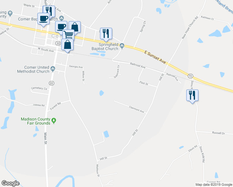 map of restaurants, bars, coffee shops, grocery stores, and more near 718 Clairmont Avenue in Comer